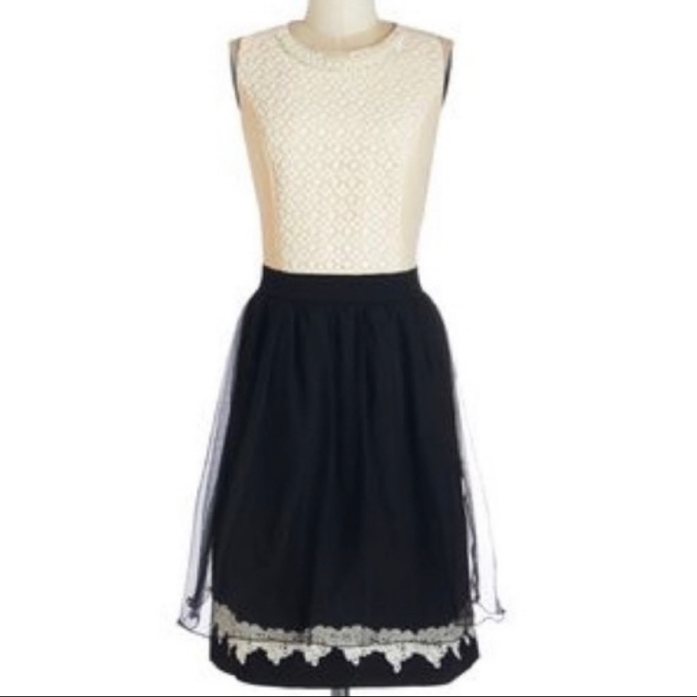 ModCloth Lace & pearl cream dress w/ black tulle.